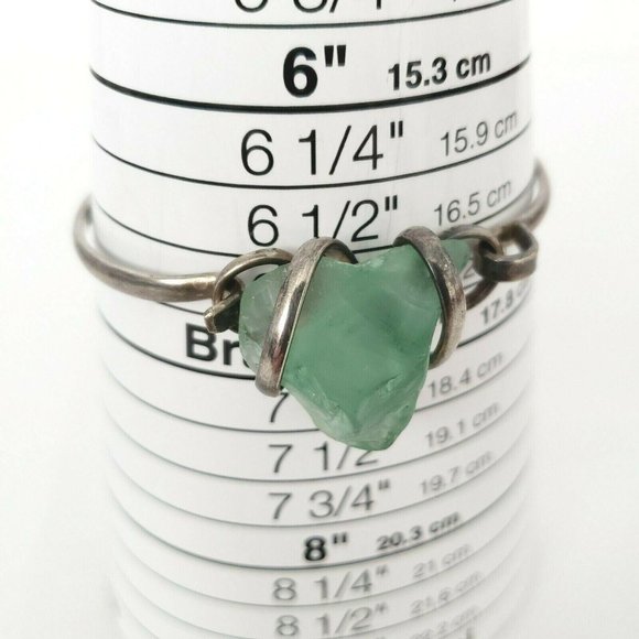 Womens Light Green Fluorite Crystal Bracelet Wire Wrapped Hook Close Silver Tone - Picture 6 of 7